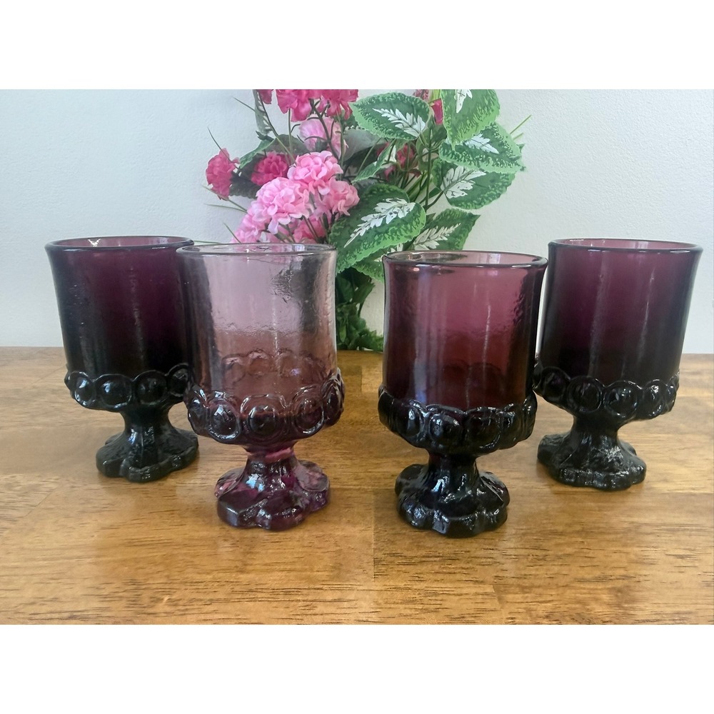 Vintage Amethyst Glass Goblets Cordial Wine Glasses Set Purple Footed Barware